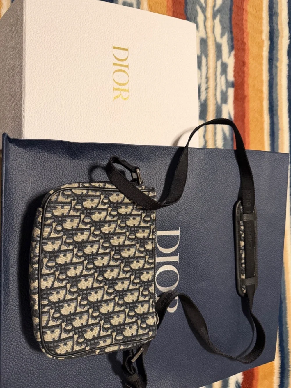 Dior Oblique Messenger Pouch / Crossbody Bag (Beige/Black)